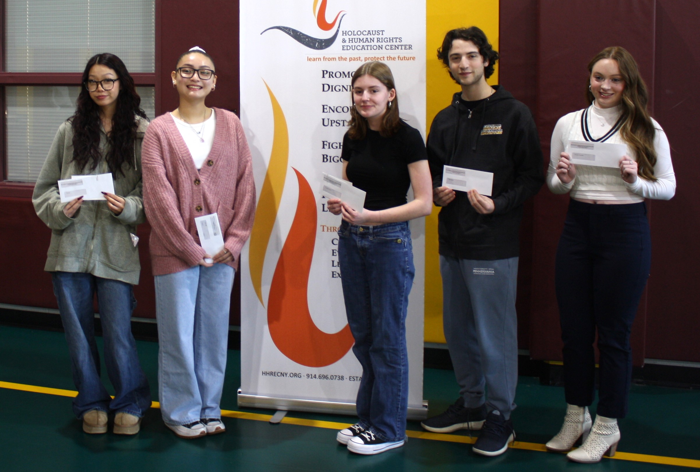 HHREC High School Student Honorees (L to R): Na Chen, Ossining High School; Avila Lim, New Rochelle High School; Charlotte Brodbeck, Byram Hills High School; Elliott Saiontz, Horace Greeley High School; Alexandra Camardella, Somers High School; (missing: Janira Martinez, Peekskill High School) 